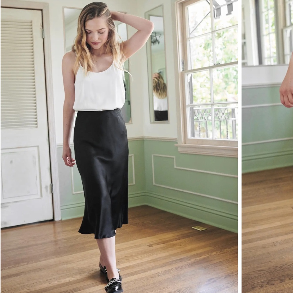 Quince Black Silk Washable Midi Skirt